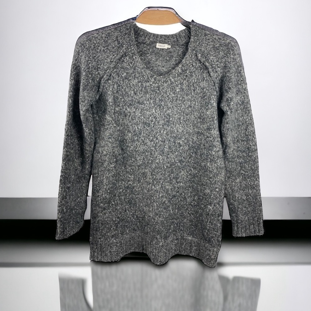 FILIPPA K Grey Marled Chunky Knit Wool Blend V Neck Sweater Size XS
